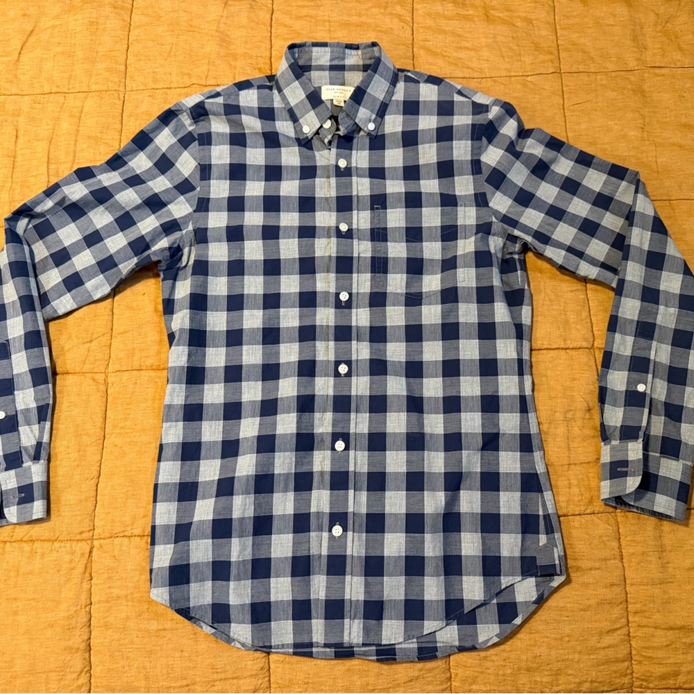 Club Monaco Navy and White Plaid Men's Shirt NWOT